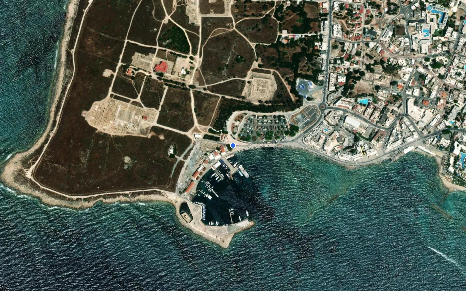 Satellite and nautical chart view of Paphos Harbour
