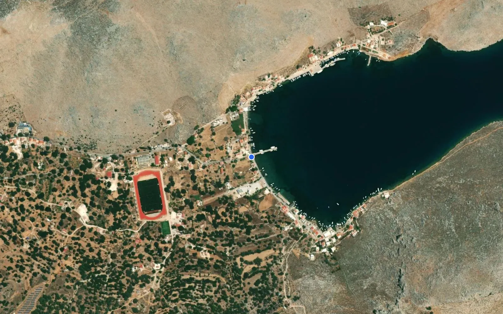 Satellite and nautical chart view of Pethi Harbor (Port Pedi)