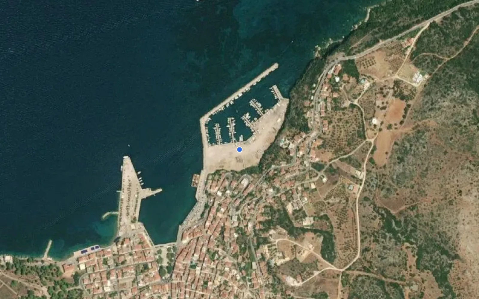 Satellite and nautical chart view of Pilos Marina