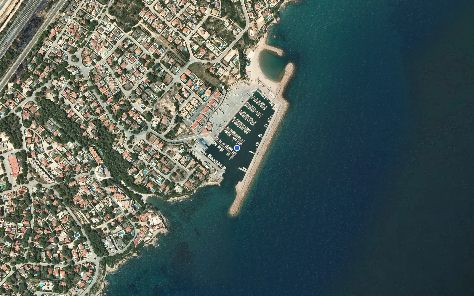 Satellite and nautical chart view of Port de Calafat
