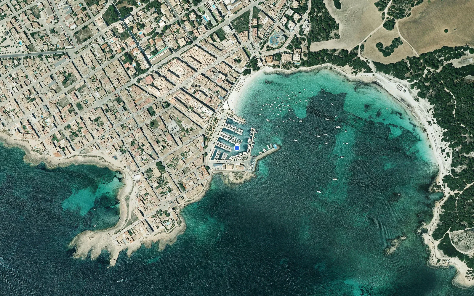 Satellite and nautical chart view of Port de la Colonia de Sant Jordi