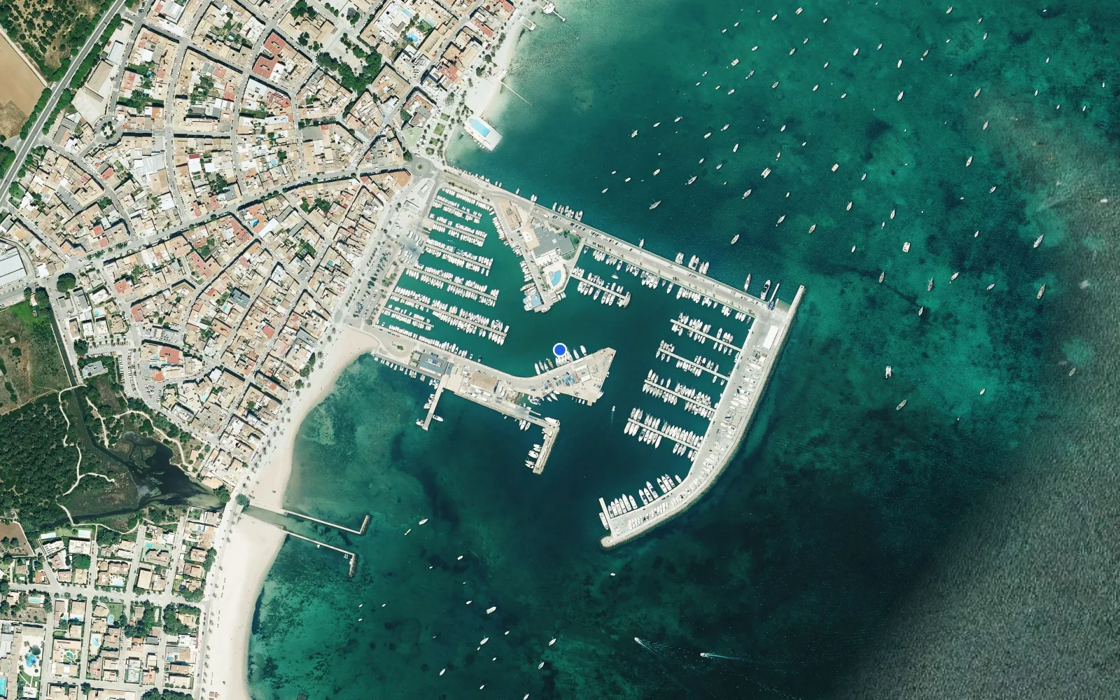 Satellite and nautical chart view of Port de Pollenca