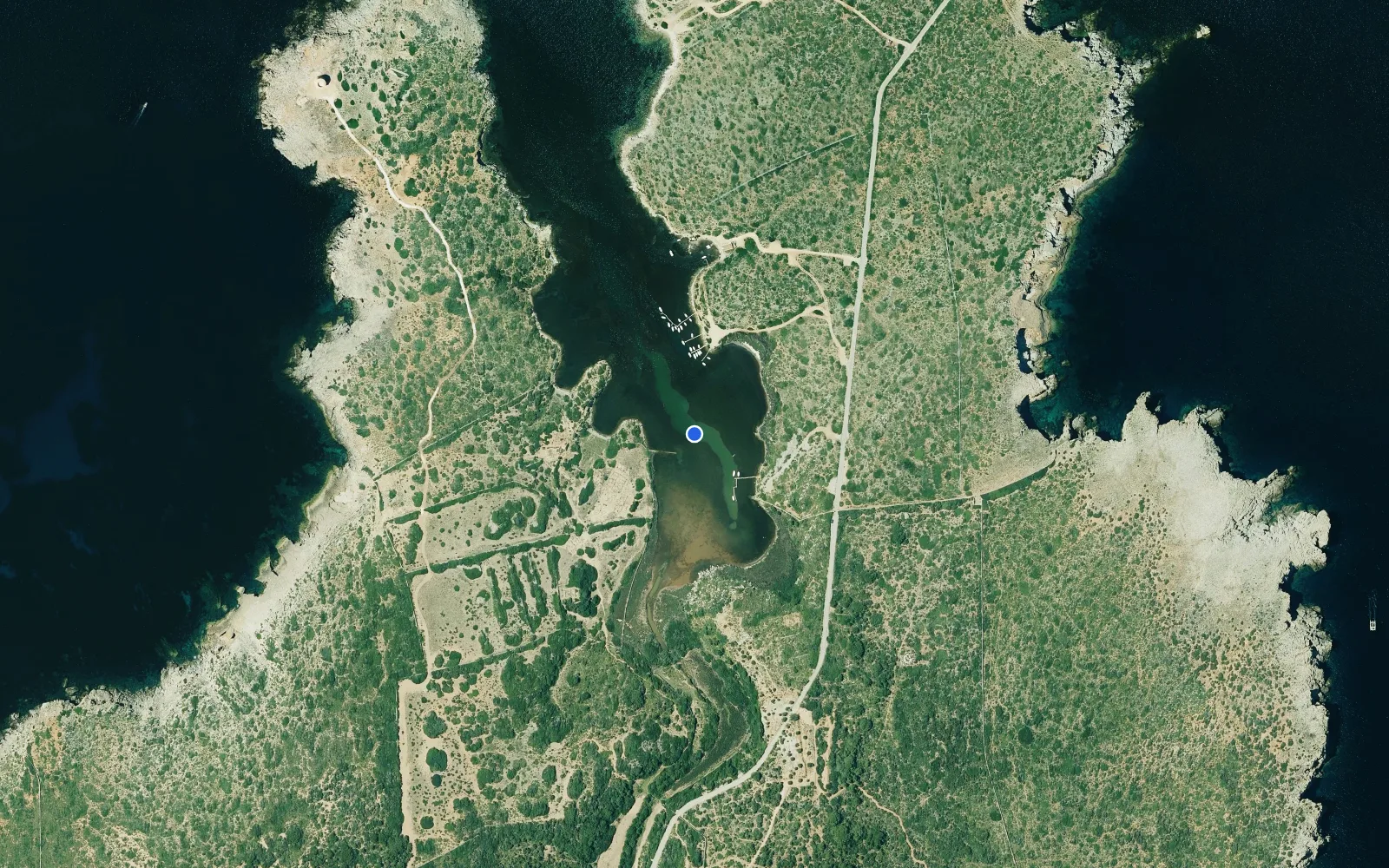 Satellite and nautical chart view of Port de Sa Nitja