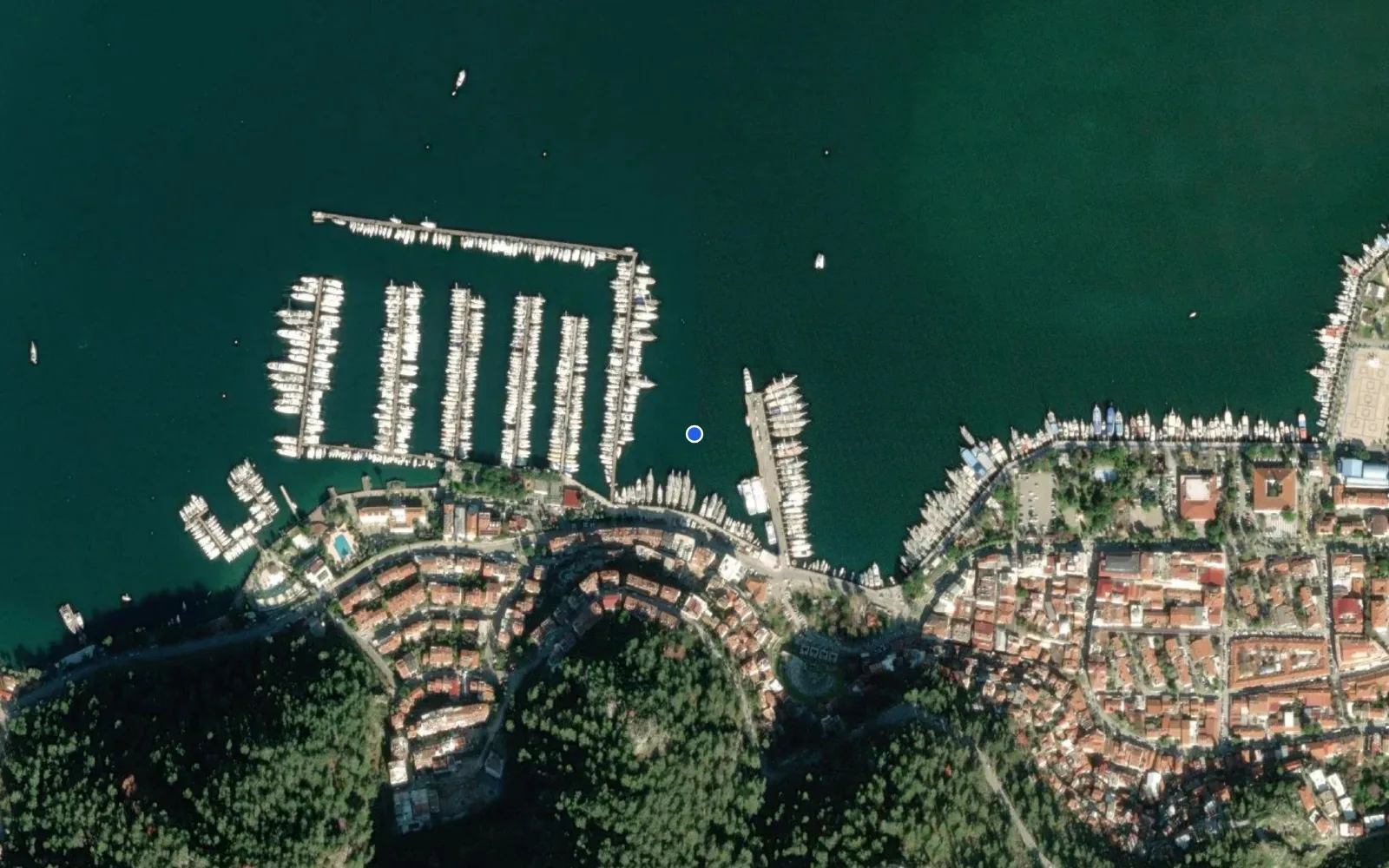 Satellite and nautical chart view of Port of Fethiye