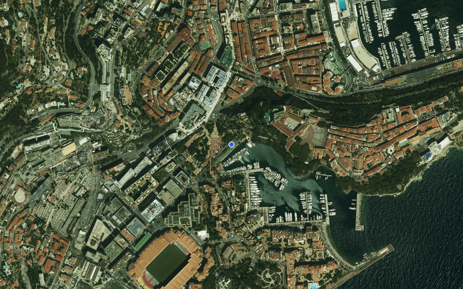 Satellite and nautical chart view of Port of Fontvieille