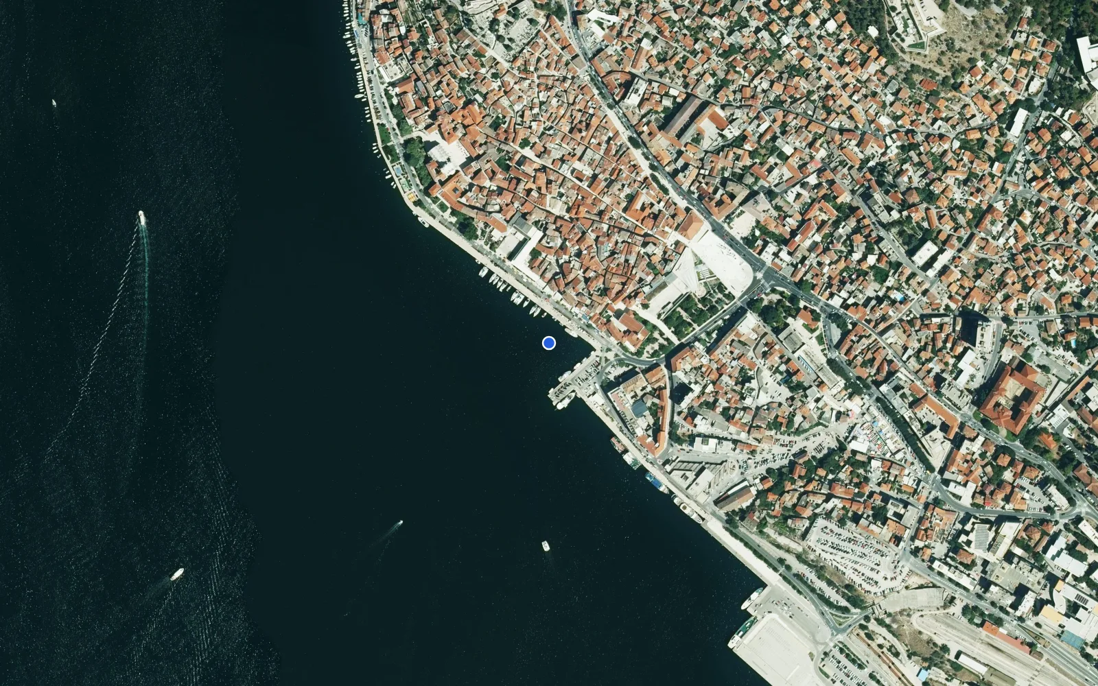 Satellite and nautical chart view of Port of Sibenik