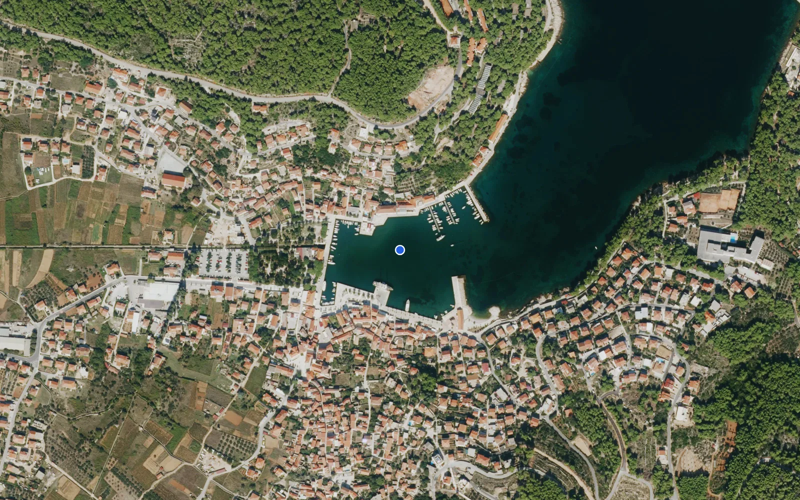 Satellite and nautical chart view of Port of Jelsa