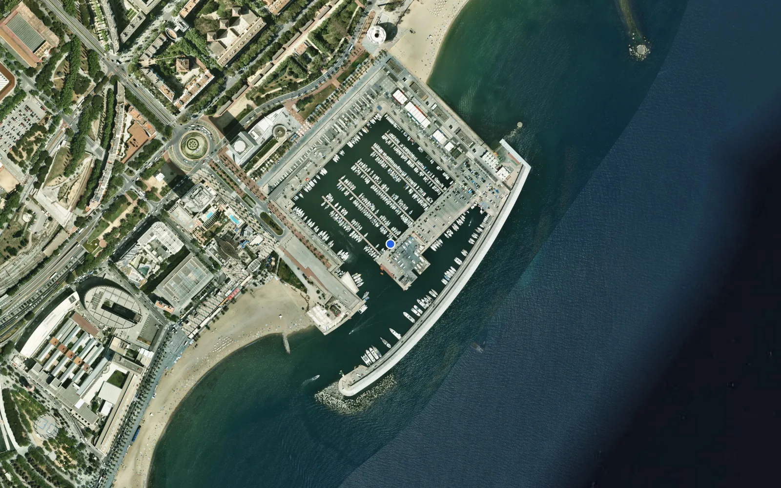 Satellite and nautical chart view of Port Olimpic