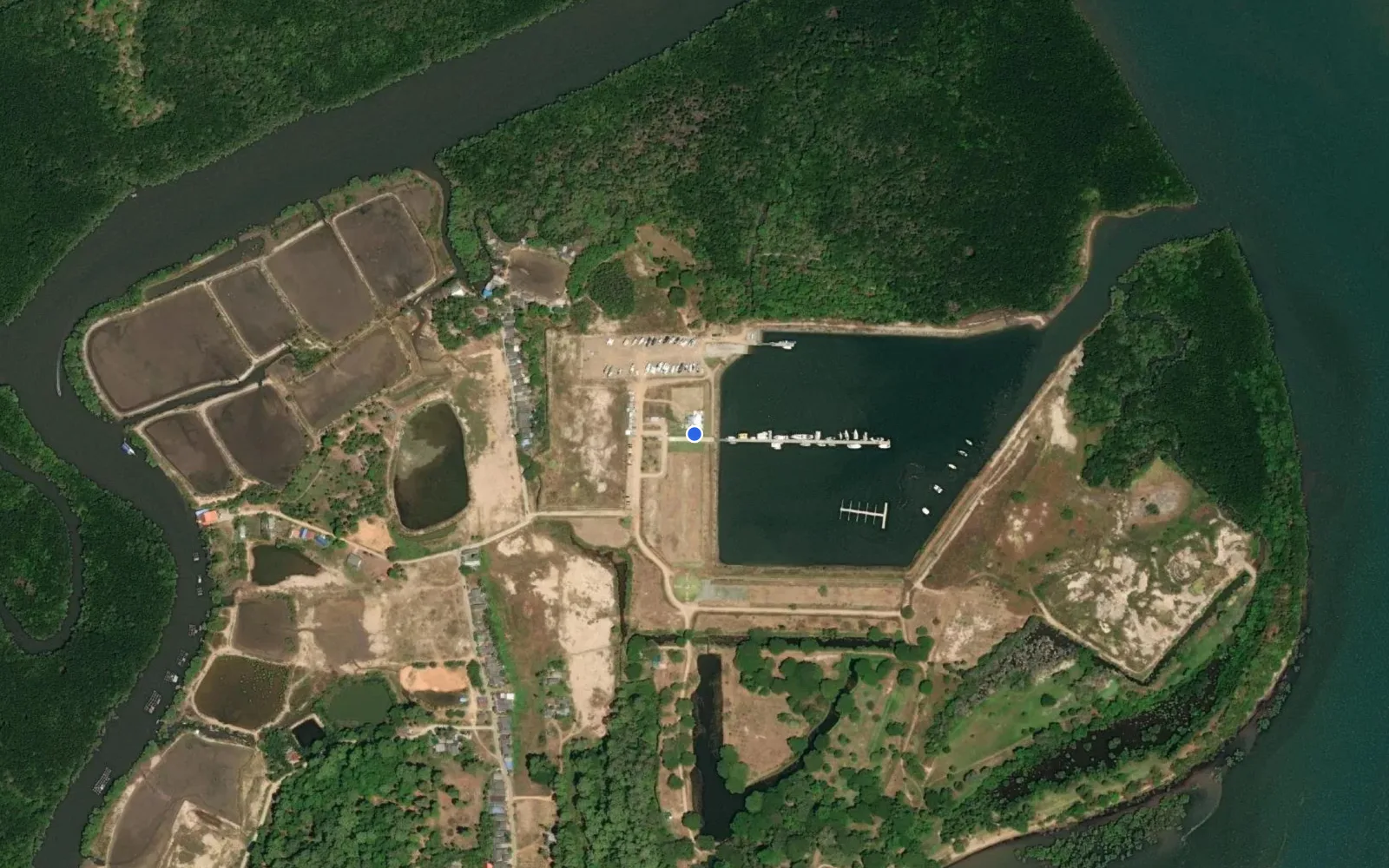 Satellite and nautical chart view of Port Takola Marina Krabi