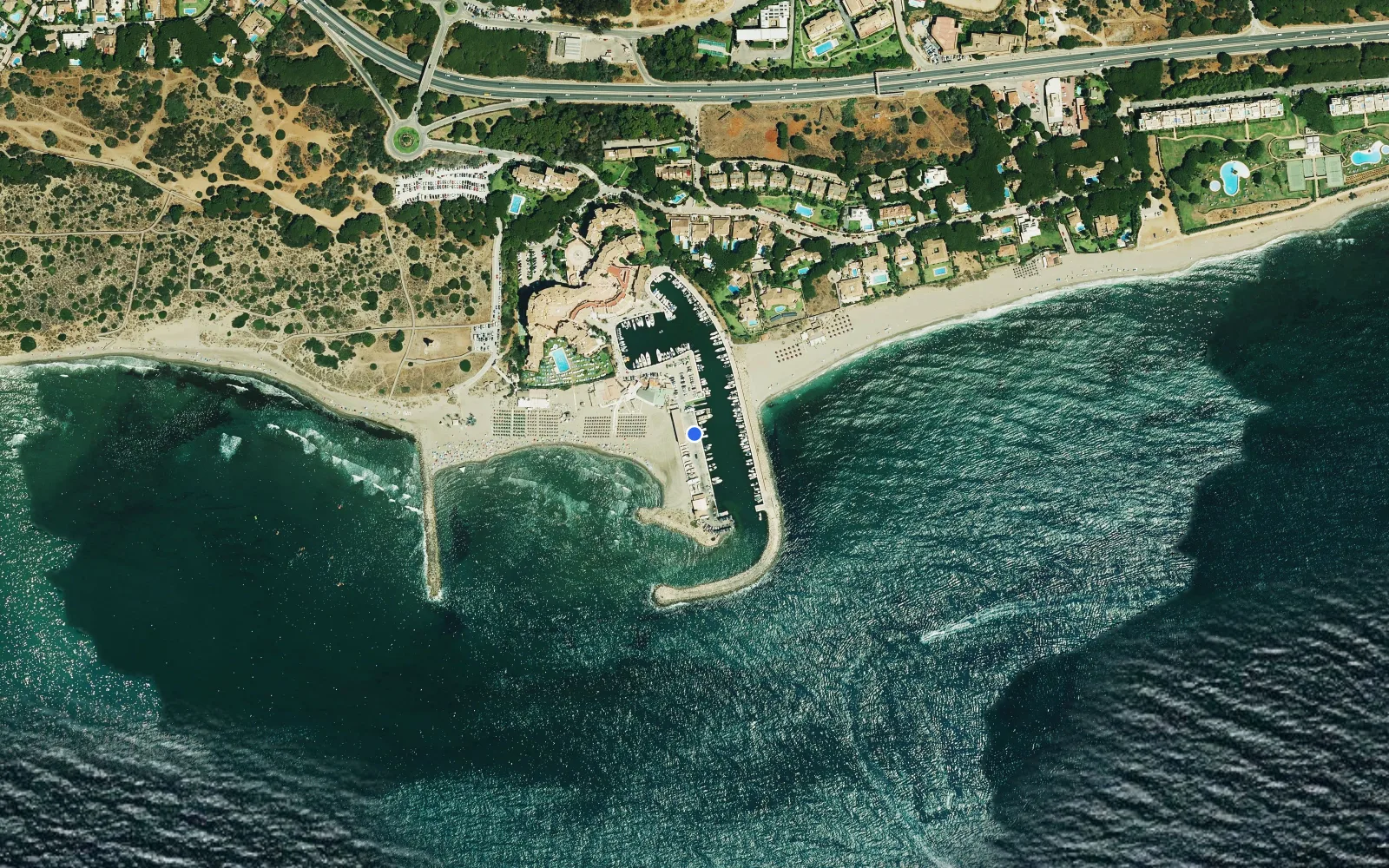 Satellite and nautical chart view of Puerto Cabopino
