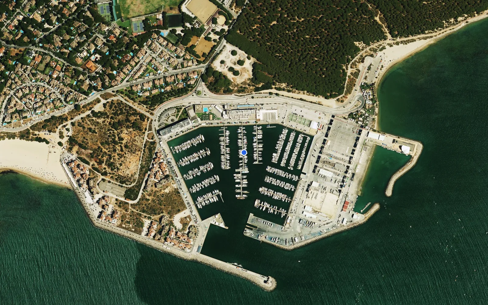Satellite and nautical chart view of Puerto Sherry