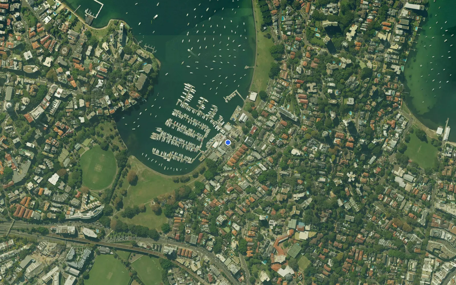 Satellite and nautical chart view of Rushcutters Bay Marina