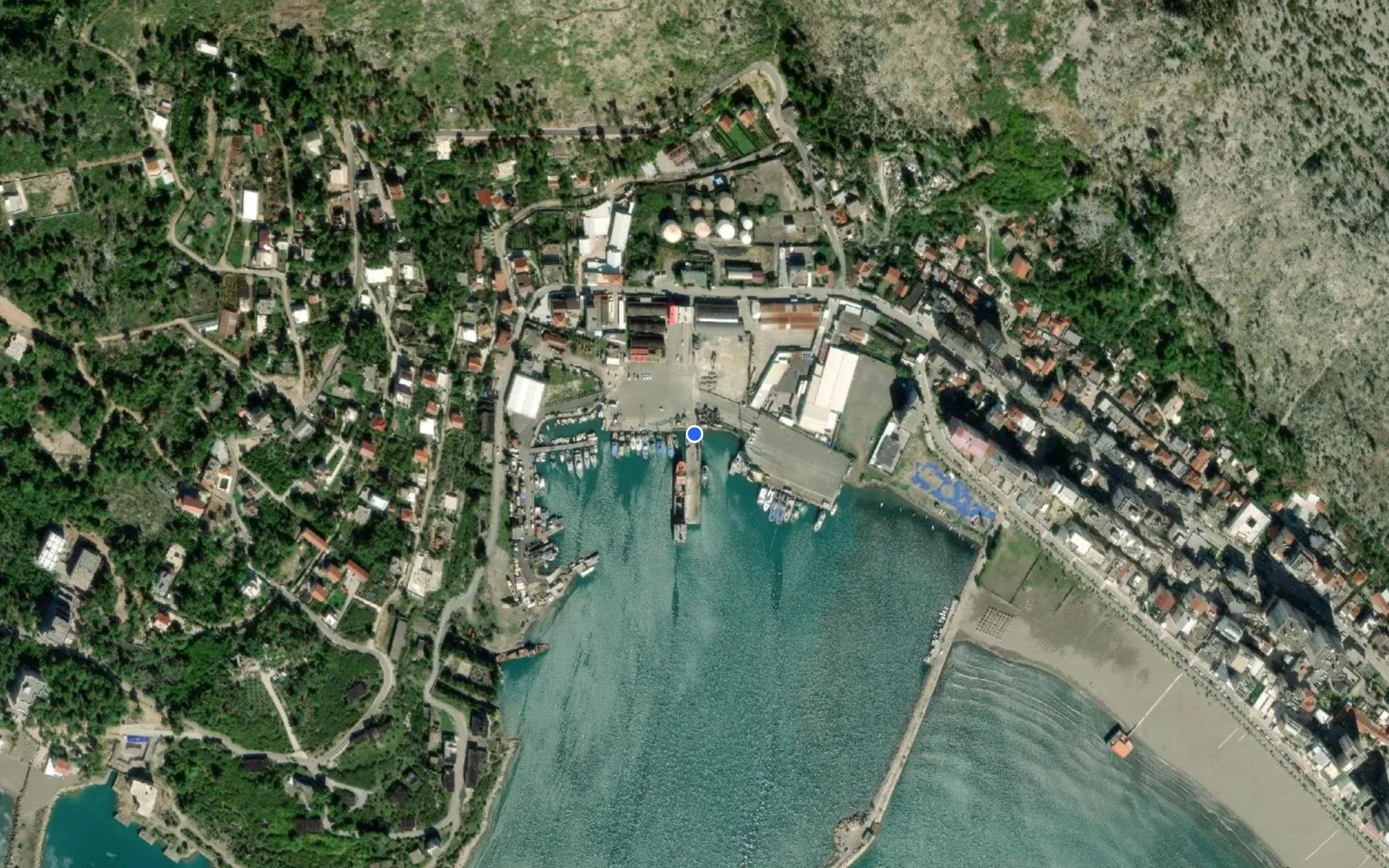 Satellite and nautical chart view of Shengjin Marina