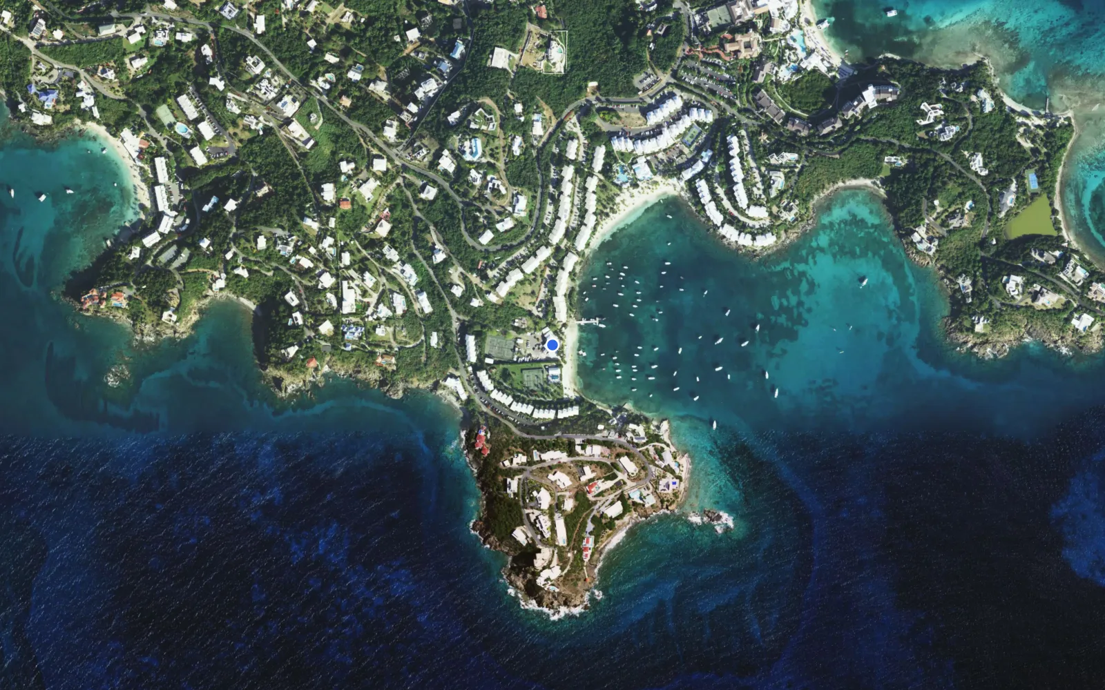 Satellite and nautical chart view of St. Thomas Yacht Club