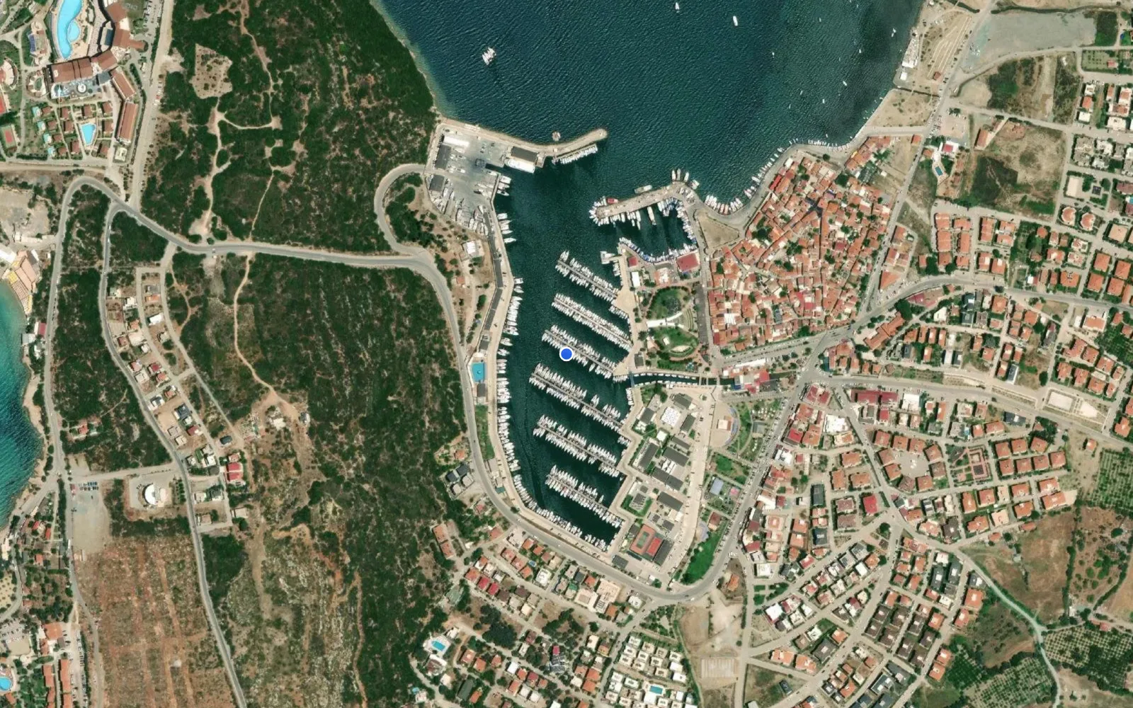 Satellite and nautical chart view of Teos Marina