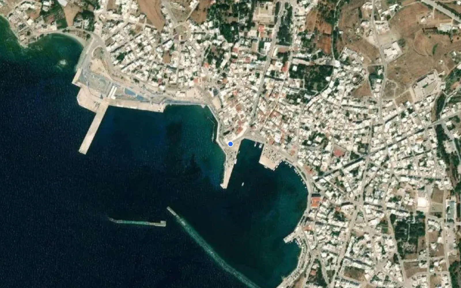Satellite and nautical chart view of Tinos Marina